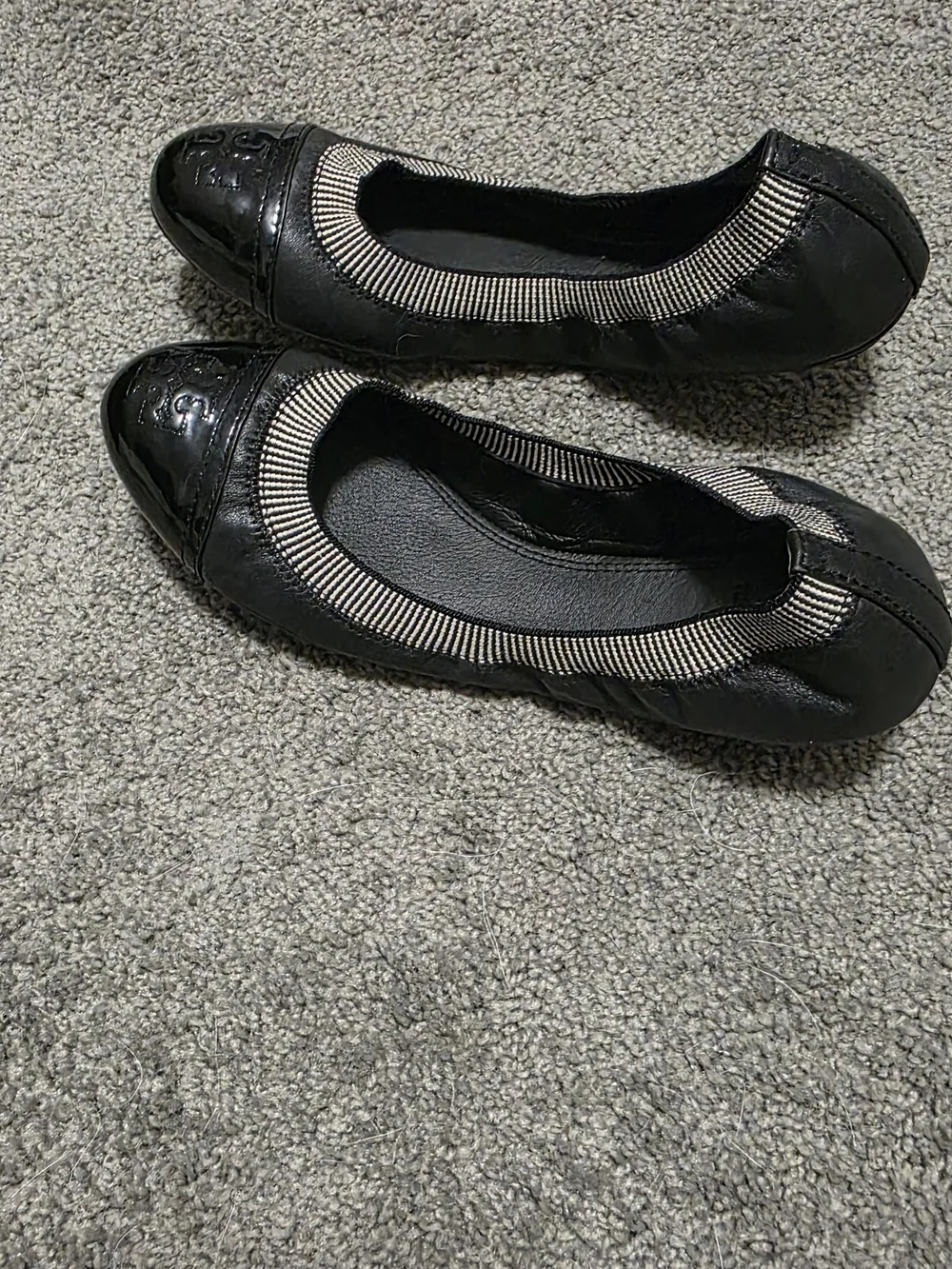 Tory Burch Black Patent and Striped Trim Women's Ballet Flats 9